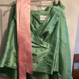 David's Bridal Mint Satin Dress with Blush Sash size 16